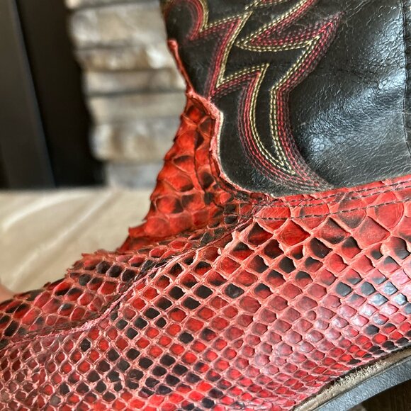 Vintage Red and Black Acme Snakeskin Cowboy Boots - Picture 6 of 8